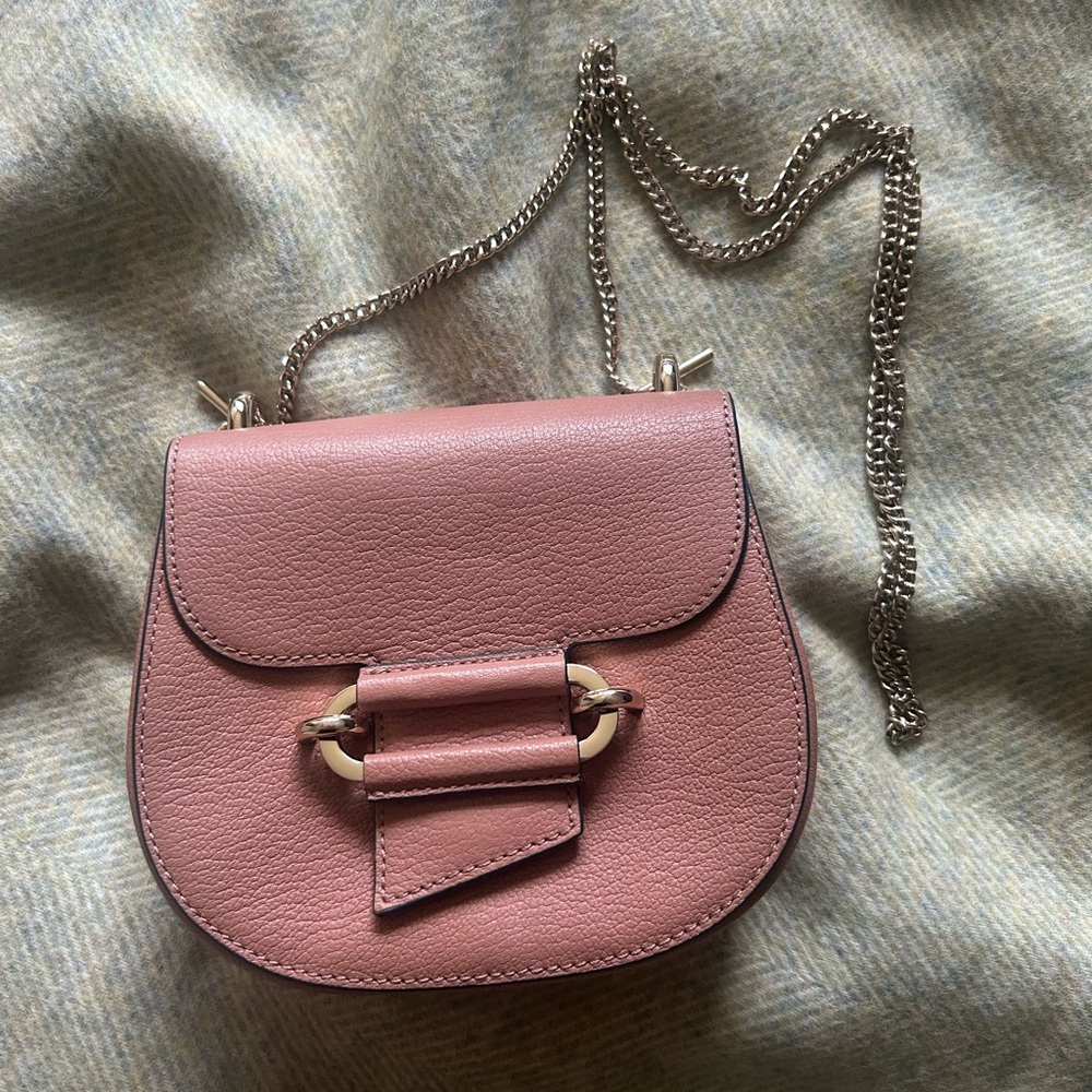 REISS Mini Crossbody Bag – Rose Mauve | Chain Strap | Pebbled Leather